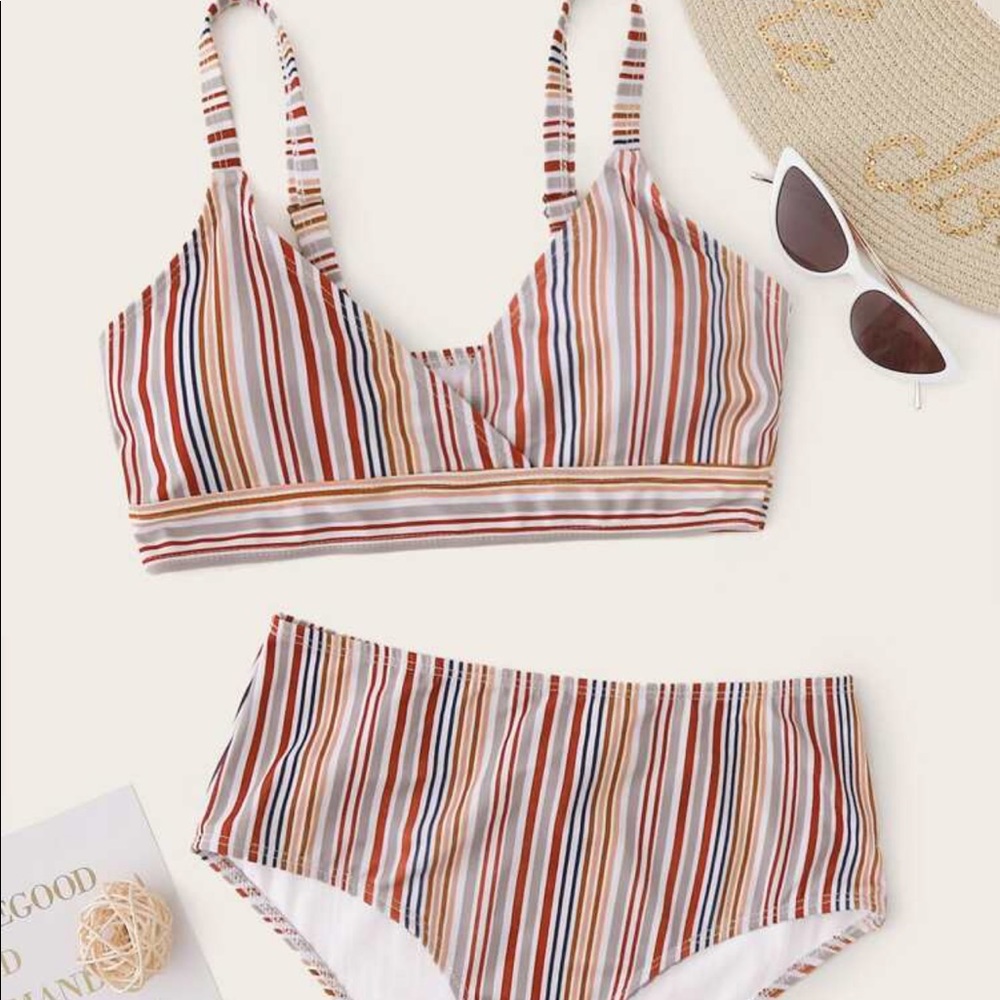 Striped high-waisted bikini